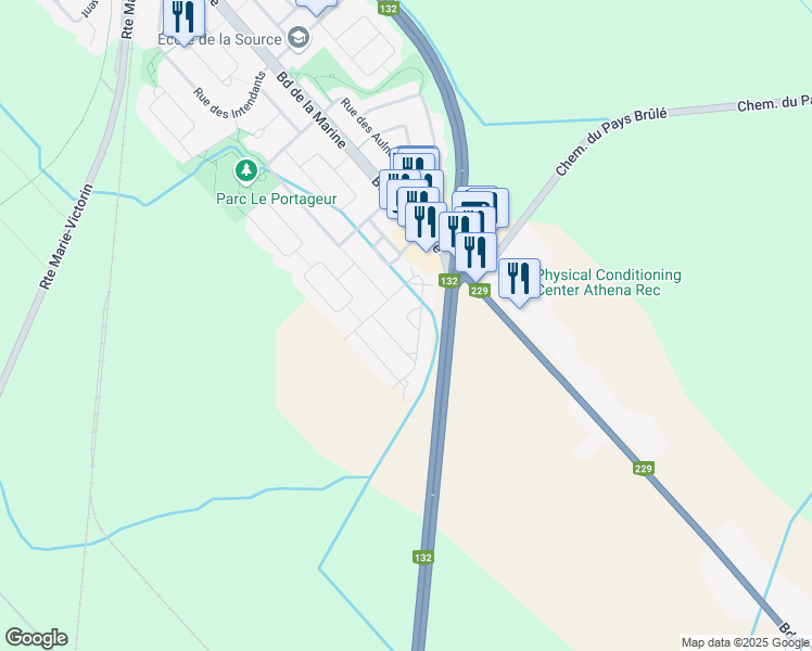 map of restaurants, bars, coffee shops, grocery stores, and more near 297 Rue de la Tenure in Varennes