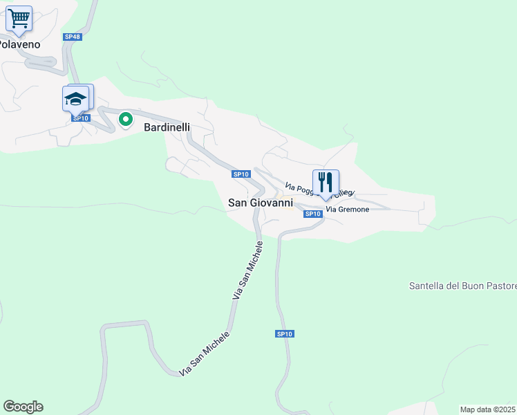 map of restaurants, bars, coffee shops, grocery stores, and more near 26 Via S. Giovanni in Polaveno