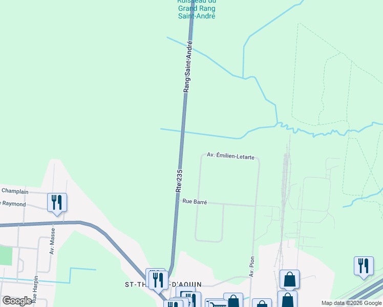map of restaurants, bars, coffee shops, grocery stores, and more near 8600 Avenue Émilien-Letarte in Saint-Hyacinthe