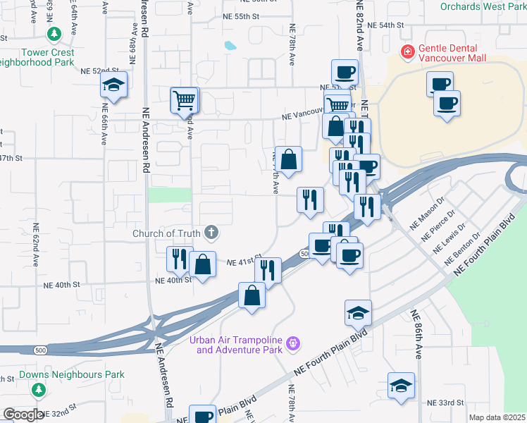 map of restaurants, bars, coffee shops, grocery stores, and more near 400 Northeast 77th Avenue in Vancouver
