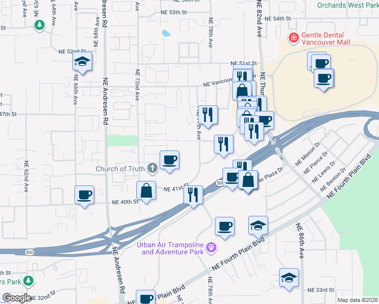 map of restaurants, bars, coffee shops, grocery stores, and more near 400 Northeast 77th Avenue in Vancouver