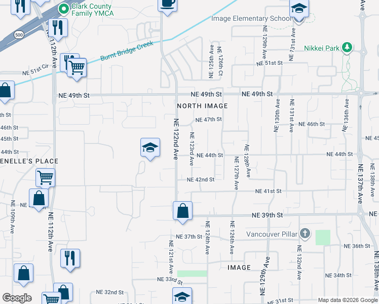 map of restaurants, bars, coffee shops, grocery stores, and more near 4400 Northeast 123rd Avenue in Vancouver