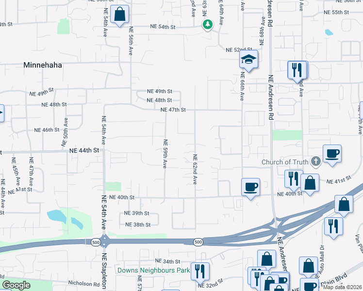 map of restaurants, bars, coffee shops, grocery stores, and more near 6101 Northeast 44th Circle in Vancouver