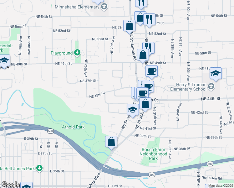map of restaurants, bars, coffee shops, grocery stores, and more near 3002 Northeast 44th Street in Vancouver