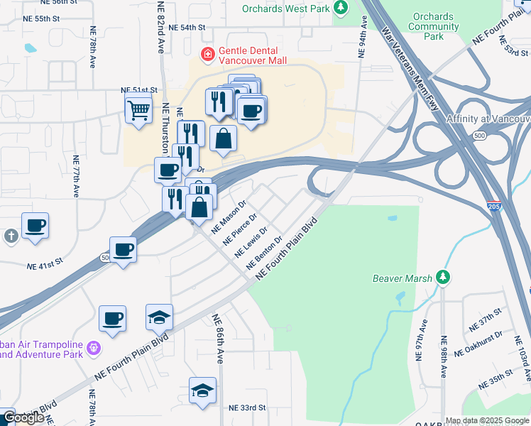 map of restaurants, bars, coffee shops, grocery stores, and more near 4329 Northeast Douglas Way in Vancouver