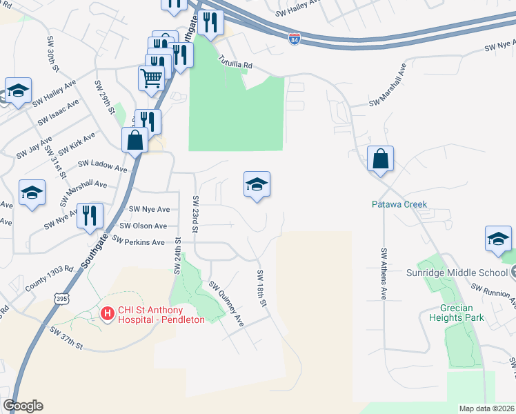 map of restaurants, bars, coffee shops, grocery stores, and more near 2001 Southwest Nye Avenue in Pendleton