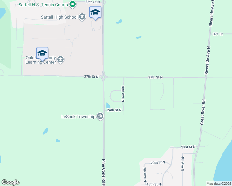 map of restaurants, bars, coffee shops, grocery stores, and more near 1044 26th Street Loop North in Sartell
