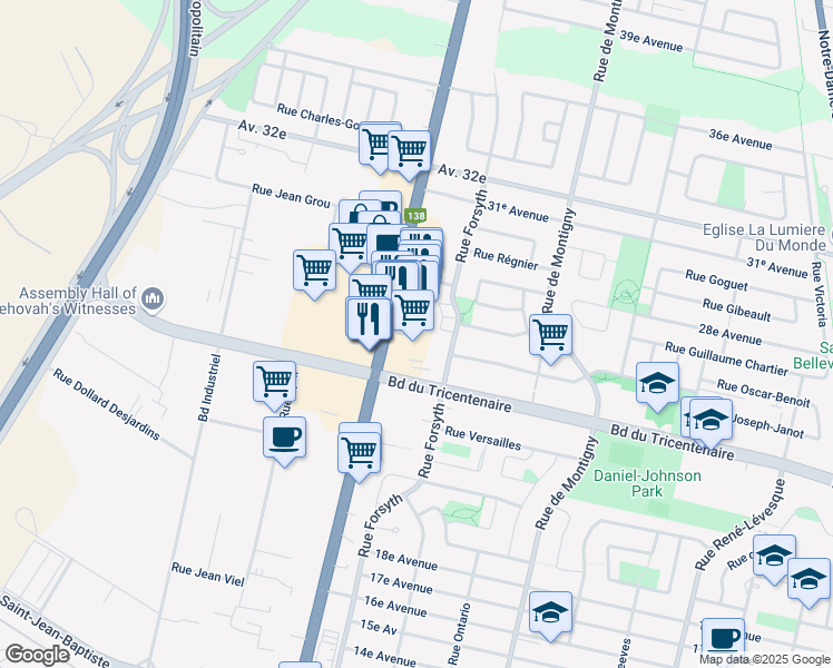 map of restaurants, bars, coffee shops, grocery stores, and more near in Montreal