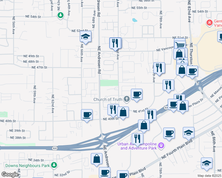map of restaurants, bars, coffee shops, grocery stores, and more near 7103 Northeast 44th Circle in Vancouver
