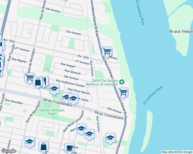 map of restaurants, bars, coffee shops, grocery stores, and more near 13050 Rue Prince Albert in Montreal