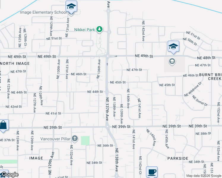 map of restaurants, bars, coffee shops, grocery stores, and more near 4403 Northeast 137th Avenue in Vancouver
