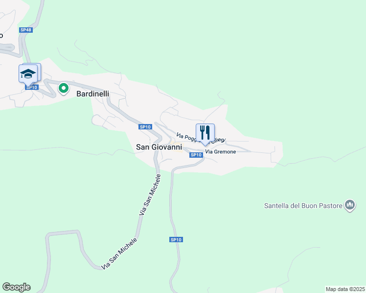 map of restaurants, bars, coffee shops, grocery stores, and more near 37 Via San Giovanni in Polaveno