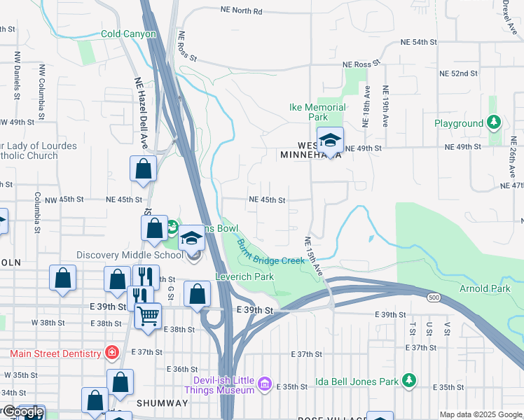 map of restaurants, bars, coffee shops, grocery stores, and more near 4411 Northeast 12th Avenue in Vancouver