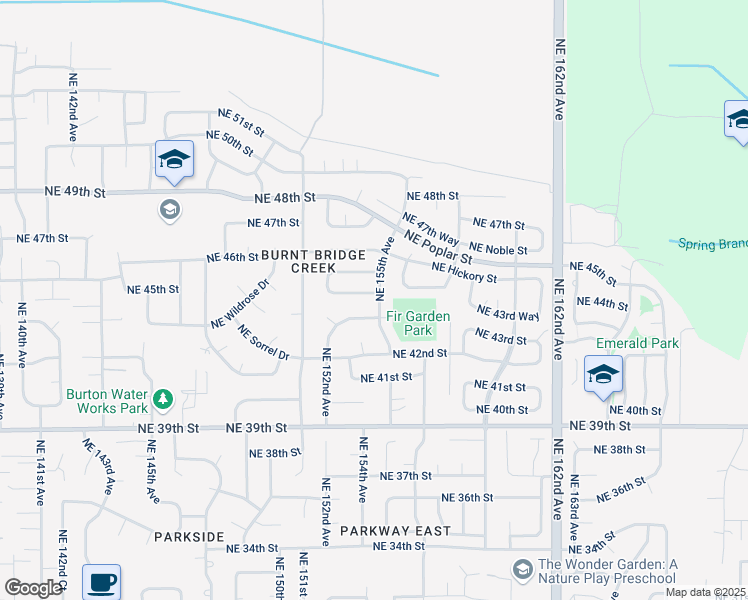 map of restaurants, bars, coffee shops, grocery stores, and more near 15411 Northeast 44th Street in Vancouver