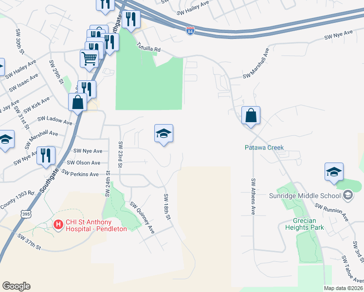 map of restaurants, bars, coffee shops, grocery stores, and more near 2001 Southwest Nye Avenue in Pendleton