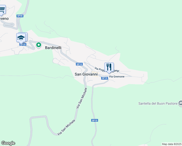 map of restaurants, bars, coffee shops, grocery stores, and more near 26 Via San Giovanni in Polaveno