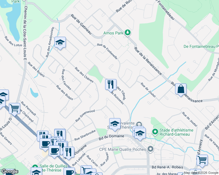 map of restaurants, bars, coffee shops, grocery stores, and more near 234 Rue du Ruisseau in Sainte-Thérèse