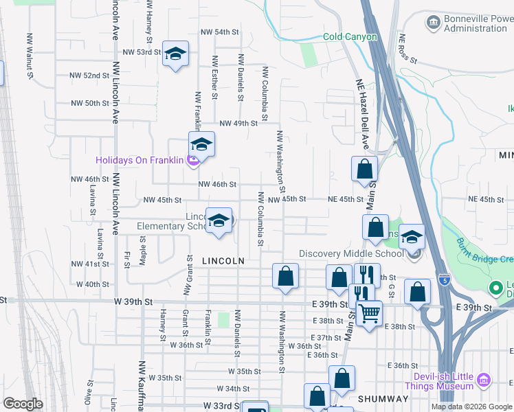 map of restaurants, bars, coffee shops, grocery stores, and more near 208 Northwest 44th Street in Vancouver