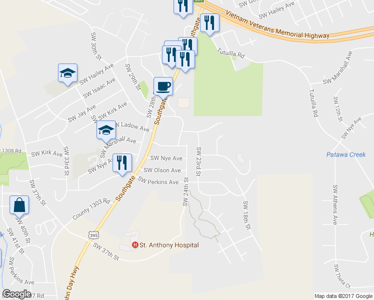 map of restaurants, bars, coffee shops, grocery stores, and more near 1214 Southwest 24th Street in Pendleton
