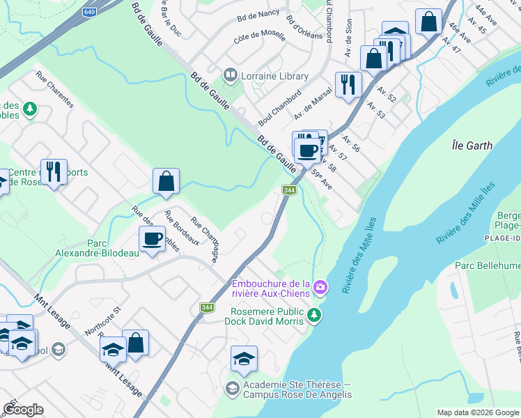 map of restaurants, bars, coffee shops, grocery stores, and more near 107 Chemin de la Grande-Côte in Lorraine
