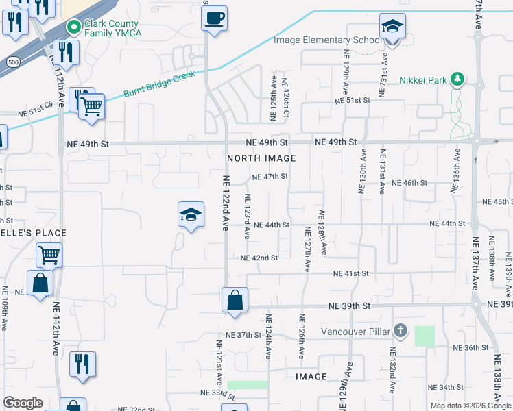 map of restaurants, bars, coffee shops, grocery stores, and more near 4421 Northeast 123rd Avenue in Vancouver