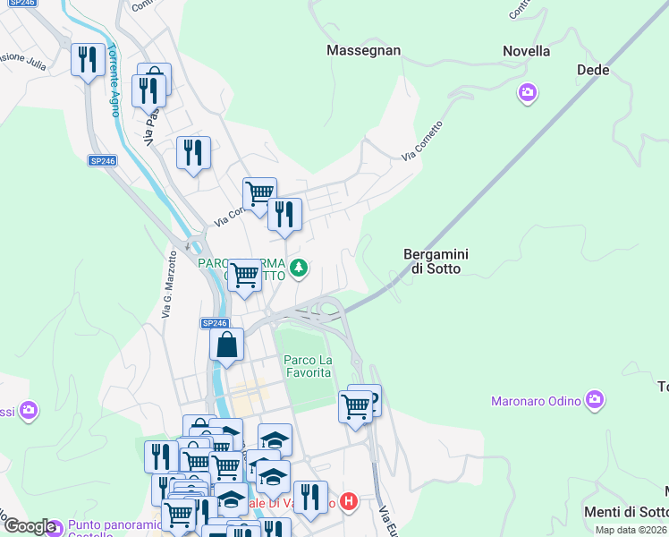 map of restaurants, bars, coffee shops, grocery stores, and more near 6 Via dal Lago Dottore Domenico in Valdagno