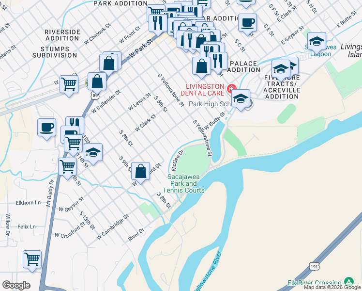 map of restaurants, bars, coffee shops, grocery stores, and more near in Livingston