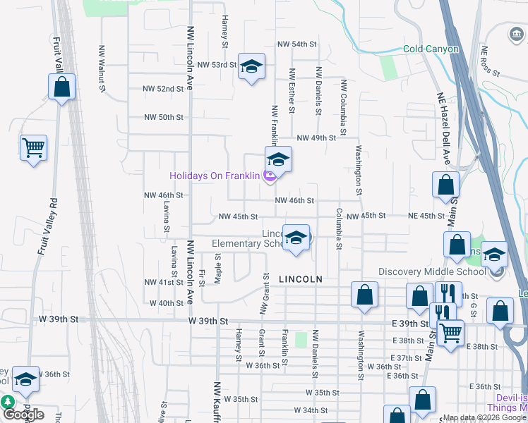 map of restaurants, bars, coffee shops, grocery stores, and more near 638 Northwest 45th Street in Vancouver
