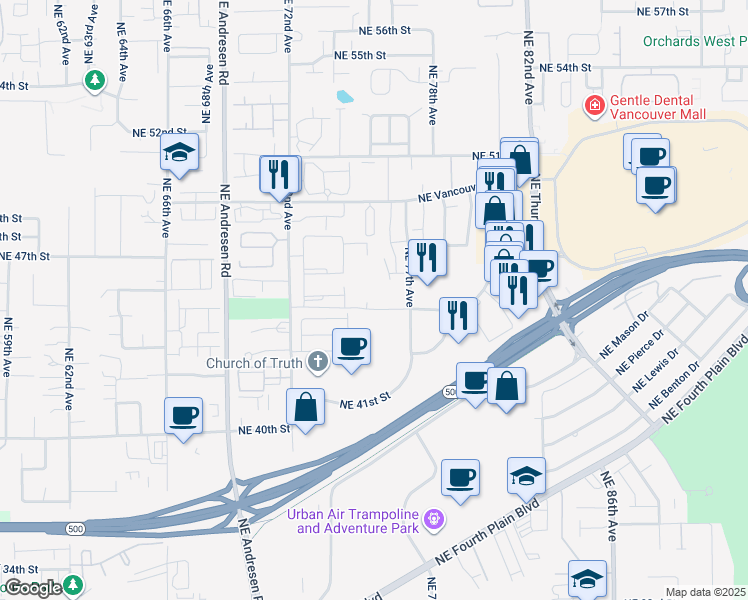 map of restaurants, bars, coffee shops, grocery stores, and more near 7508 Northeast 45th Street in Vancouver