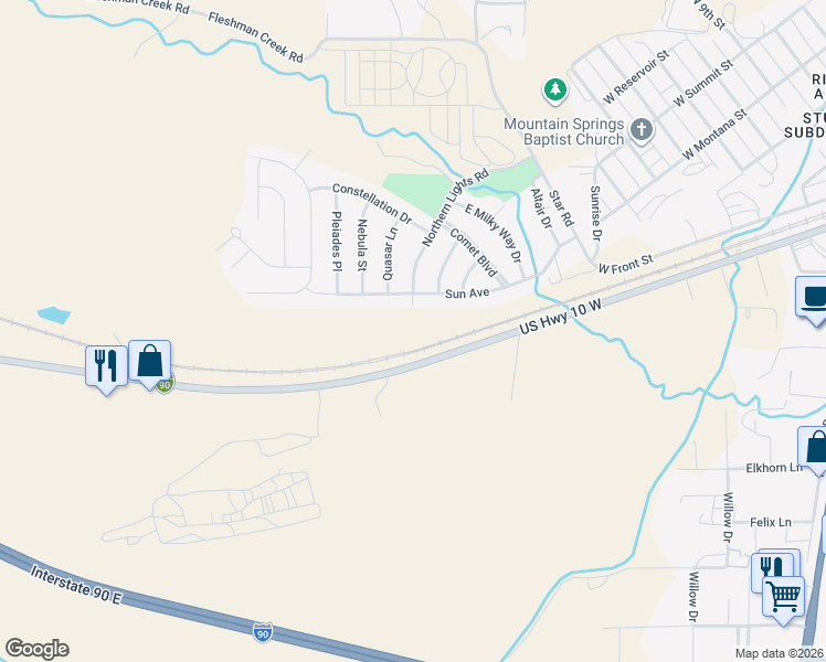 map of restaurants, bars, coffee shops, grocery stores, and more near 2203 Sun Ave in Livingston