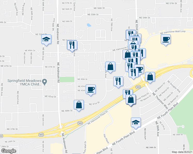 map of restaurants, bars, coffee shops, grocery stores, and more near 4610 Northeast 77th Avenue in Vancouver