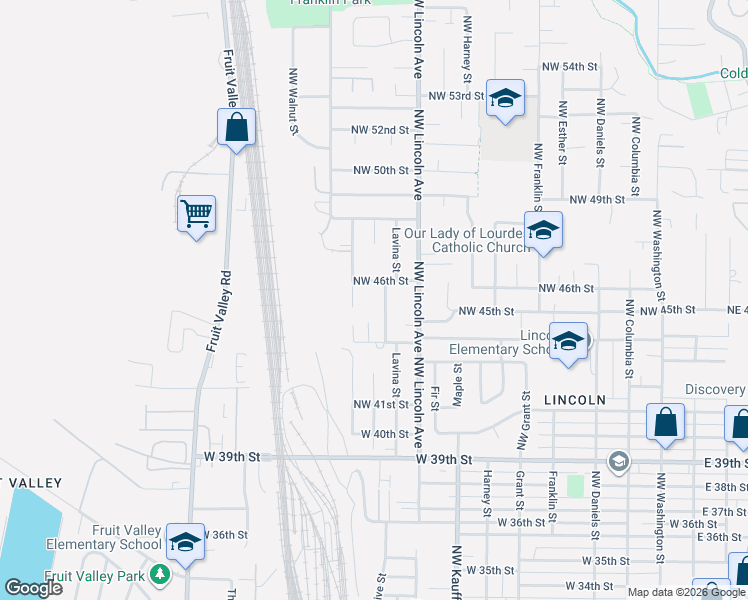 map of restaurants, bars, coffee shops, grocery stores, and more near 4402 Northwest Lavina Street in Vancouver