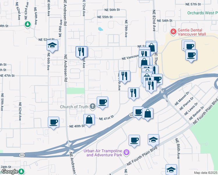 map of restaurants, bars, coffee shops, grocery stores, and more near 4610 Northeast 77th Avenue in Vancouver