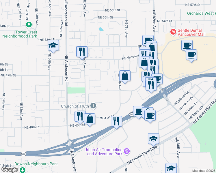 map of restaurants, bars, coffee shops, grocery stores, and more near 4701 Northeast 72nd Avenue in Vancouver