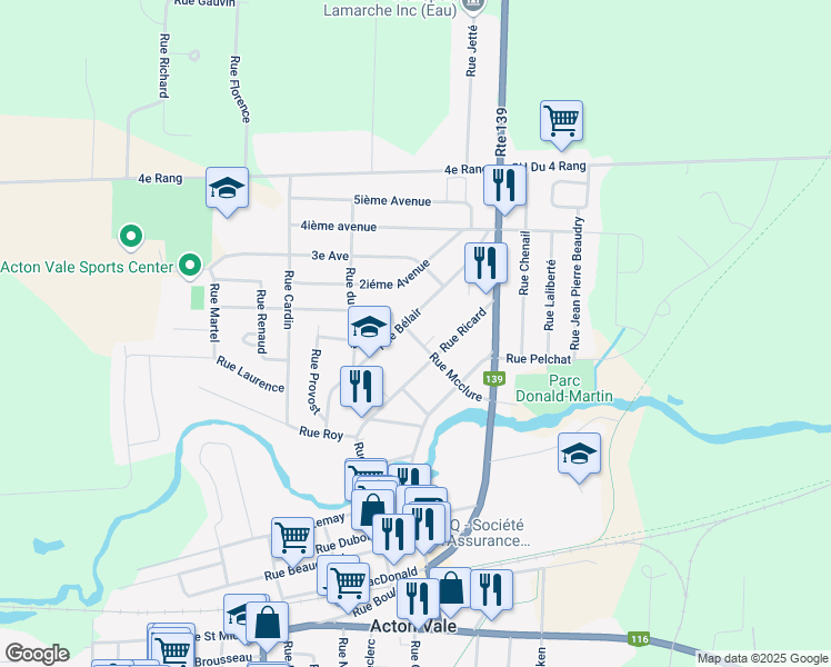 map of restaurants, bars, coffee shops, grocery stores, and more near 1184 Rue Mcclure in Acton Vale