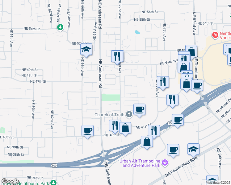 map of restaurants, bars, coffee shops, grocery stores, and more near 4614 Northeast 72nd Avenue in Vancouver