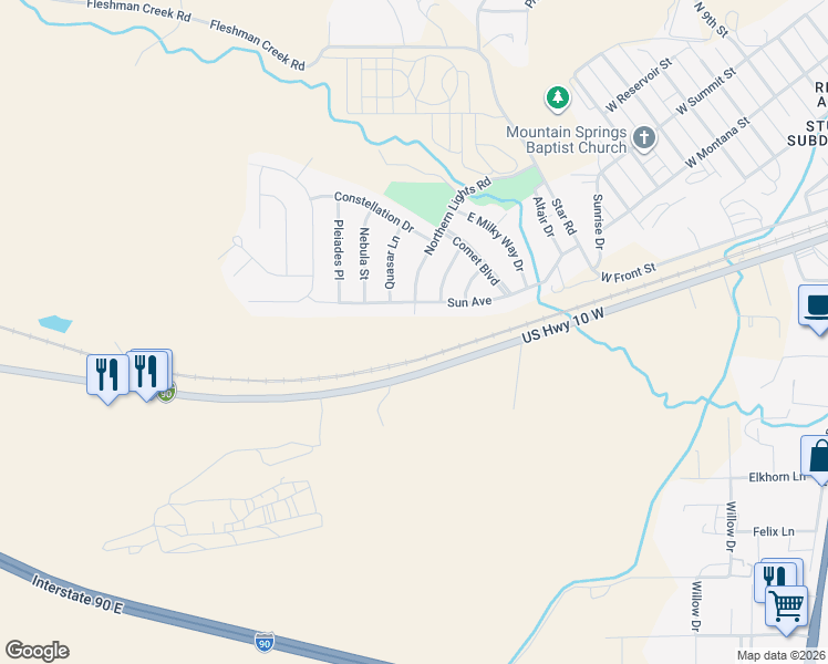 map of restaurants, bars, coffee shops, grocery stores, and more near 2203 Sun Ave in Livingston