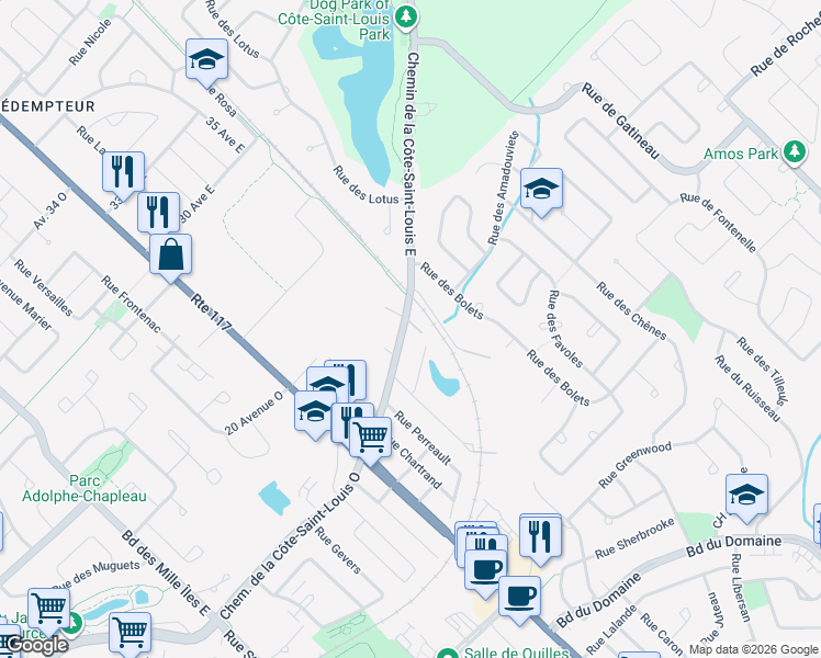 map of restaurants, bars, coffee shops, grocery stores, and more near 47 Chemin de la Côte-Saint-Louis Est in Blainville