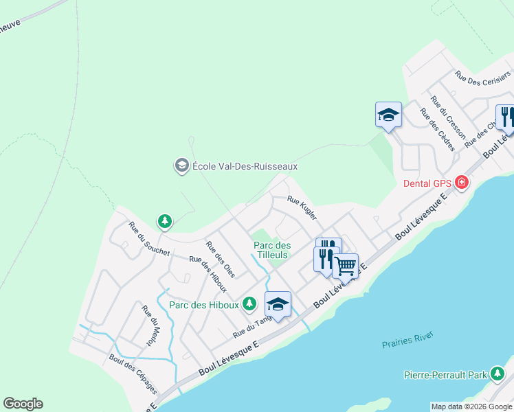 map of restaurants, bars, coffee shops, grocery stores, and more near 7426 Avenue des Trembles in Laval