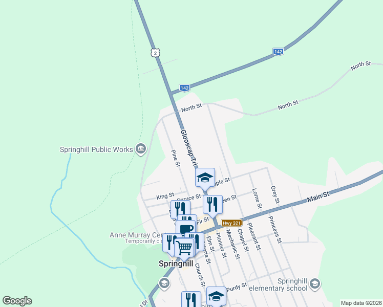 map of restaurants, bars, coffee shops, grocery stores, and more near Junction Road in Springhill