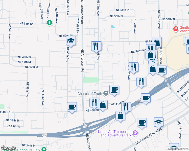 map of restaurants, bars, coffee shops, grocery stores, and more near 4614 Northeast 72nd Avenue in Vancouver