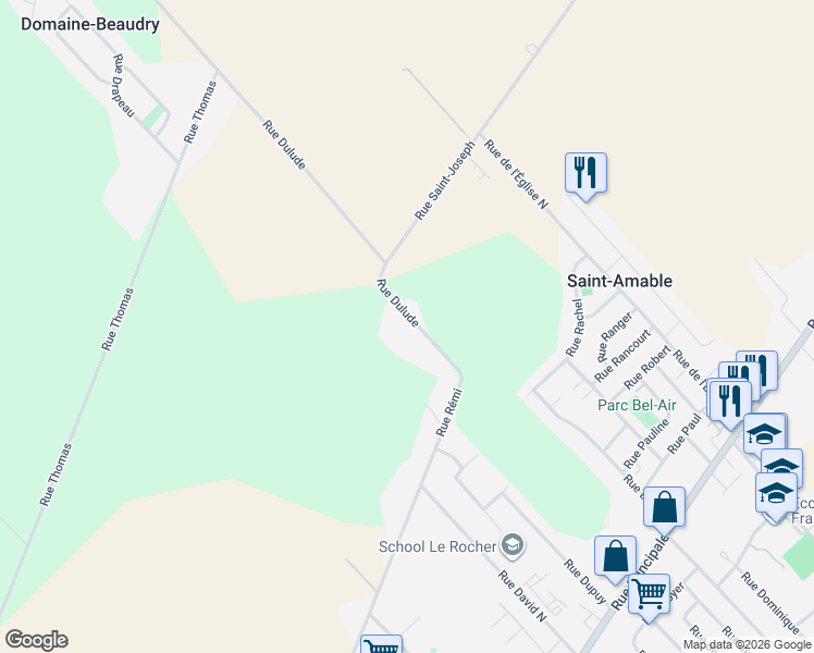 map of restaurants, bars, coffee shops, grocery stores, and more near 697 Rue Dulude in Montérégie