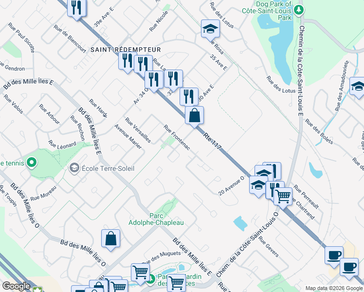 map of restaurants, bars, coffee shops, grocery stores, and more near 34 Avenue 27 Ouest in Blainville