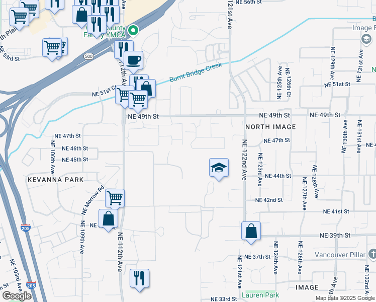 map of restaurants, bars, coffee shops, grocery stores, and more near 4608 Northeast 118th Court in Vancouver