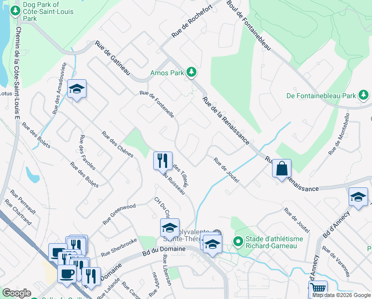 map of restaurants, bars, coffee shops, grocery stores, and more near 38 Rue de Joliette in Blainville