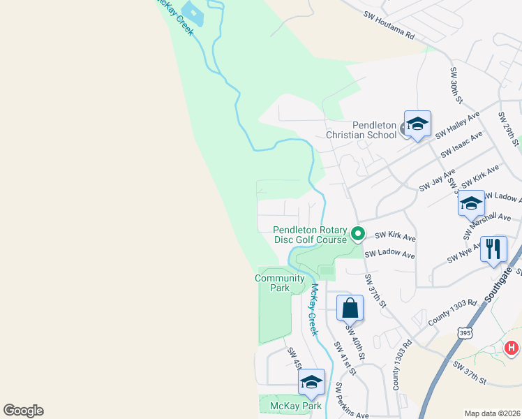 map of restaurants, bars, coffee shops, grocery stores, and more near 4303 Southwest Jay Avenue in Pendleton