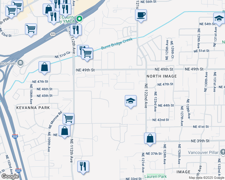 map of restaurants, bars, coffee shops, grocery stores, and more near 4608 Northeast 118th Court in Vancouver