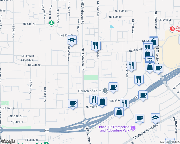 map of restaurants, bars, coffee shops, grocery stores, and more near 4602 Northeast 72nd Avenue in Vancouver