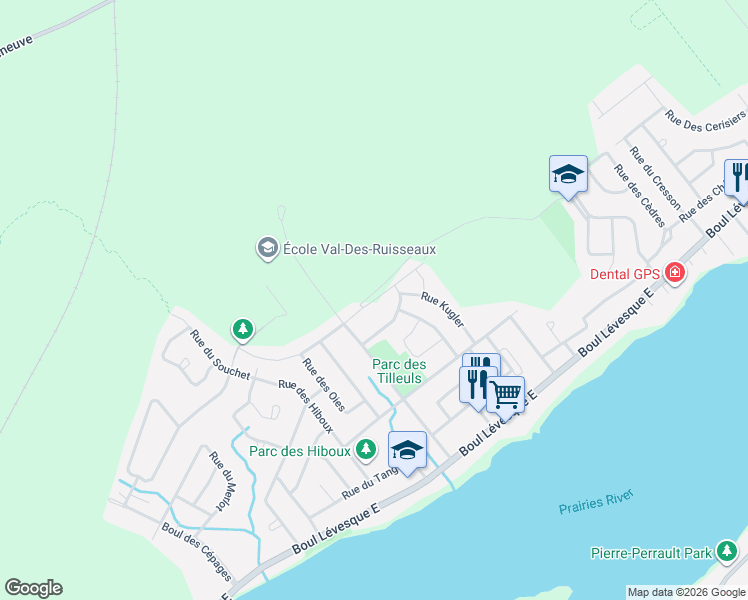 map of restaurants, bars, coffee shops, grocery stores, and more near 7426 Avenue des Trembles in Laval