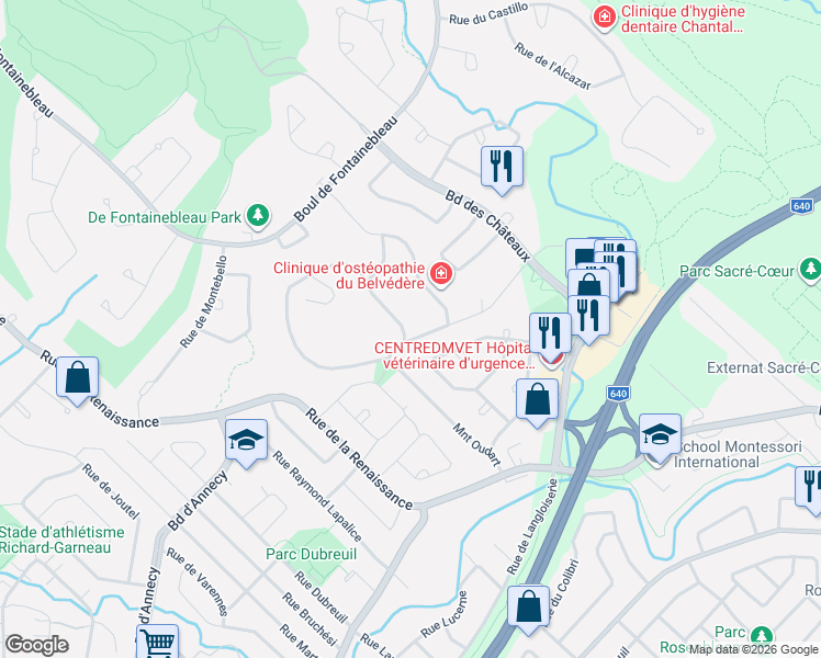 map of restaurants, bars, coffee shops, grocery stores, and more near 1 Rue Marcel Giguère in Blainville
